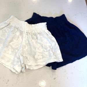 Aerie bundle two pair pull on floral mesh swim shorts white and navy size medium